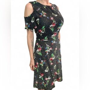 Avon Black and white floral midi dress with shoulder cutouts Size Small
